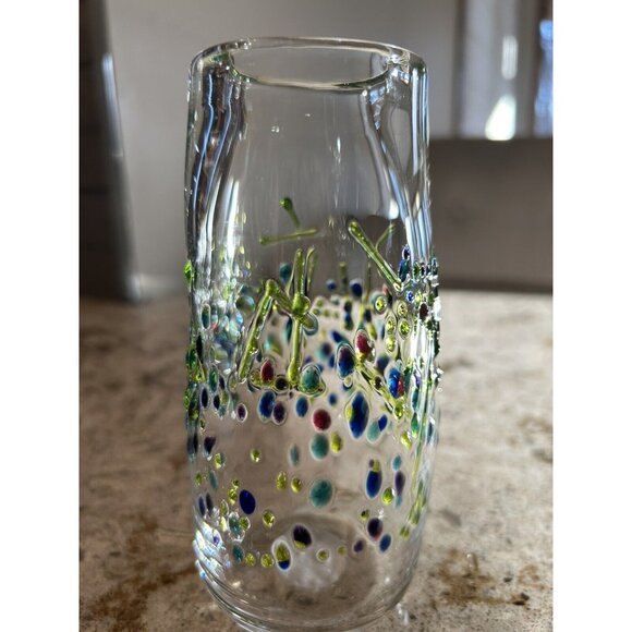Splatter Art Glass Vase Applied Texture Splatter Signed KE 2012 Flower Vase 5.5” - Picture 1 of 8